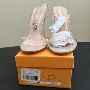 Public Desire Alia Perspex Heeled Sandals. UK 8. US 10. Beige